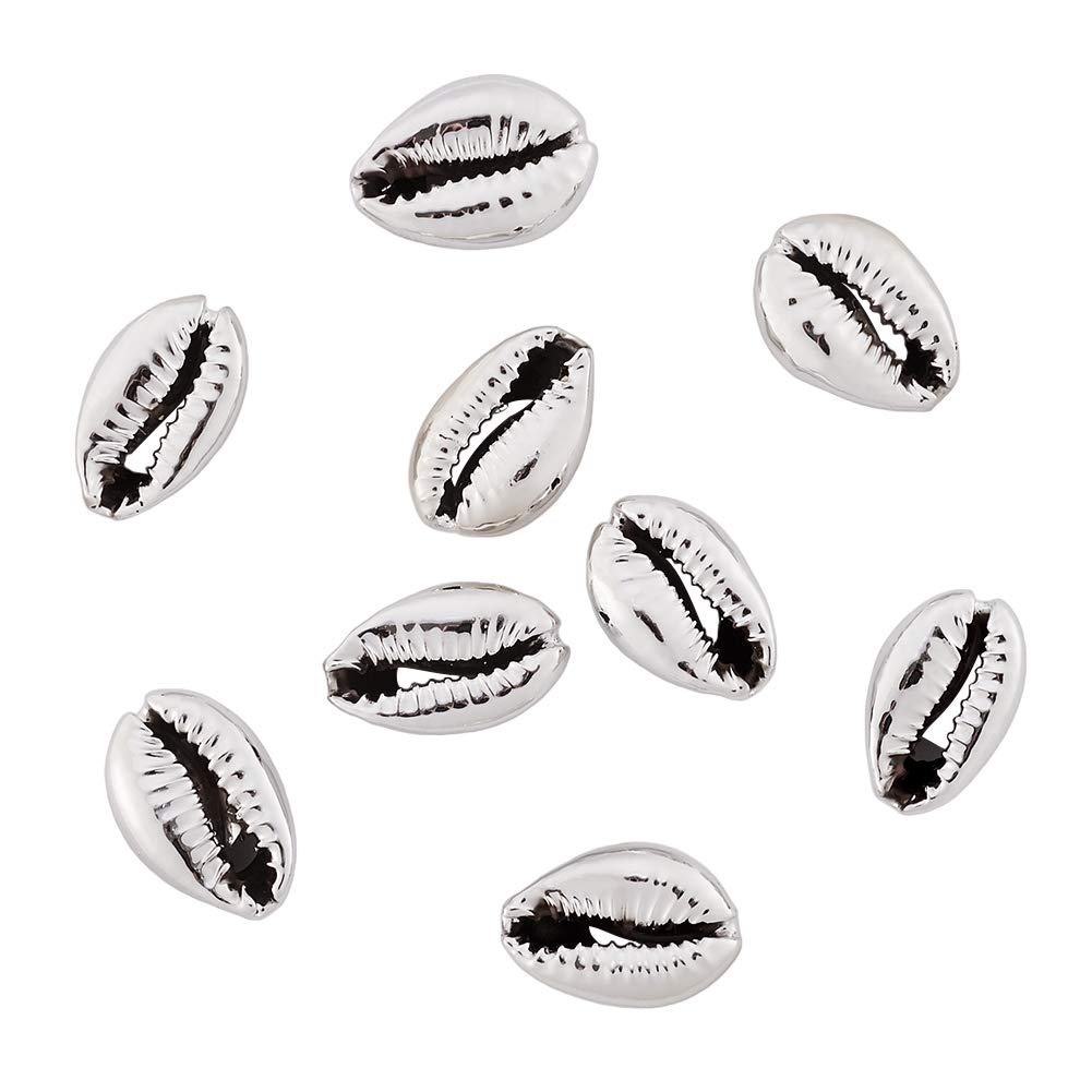 Cheriswelry 50pcs Electroplate Cowrie Shell Beads Platinum Undrilled Natural Seashell Beads Ocean Beach Shell Charms for Summer Jewellery Making Vase Filler Fish Tank