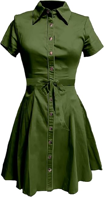 domirica Shirt Dresses for Women Western Cowboy Short Sleeve Collared Button Down Casual Mini 2025 Slim Fit Waitress Dress