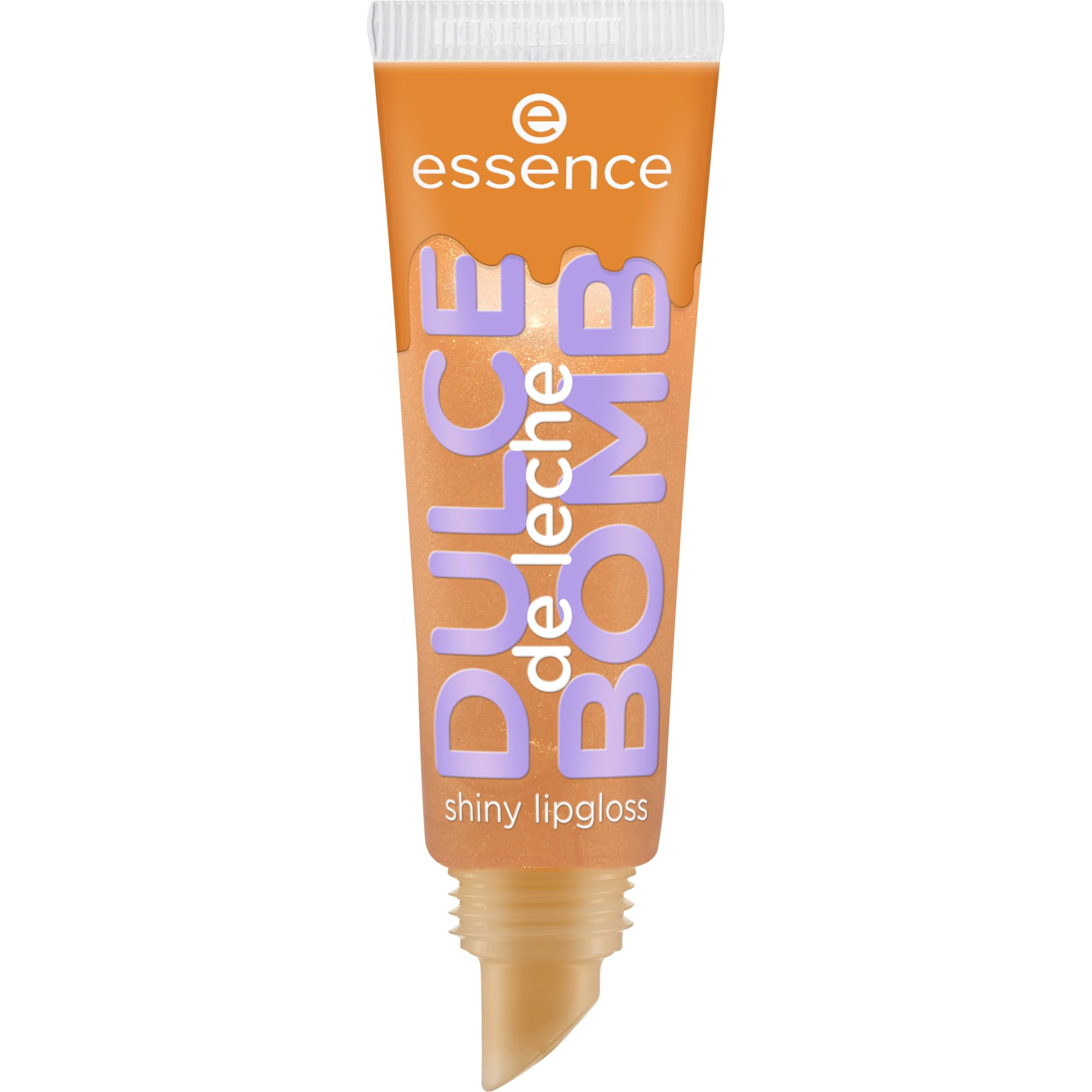 essence DULCE de leche BOMB shiny lipgloss 01 Cream Come True, brauner Lipgloss, goldener Schimmer, süßer Duft, nicht-klebrig, zart glänzend, 10 ml - 2