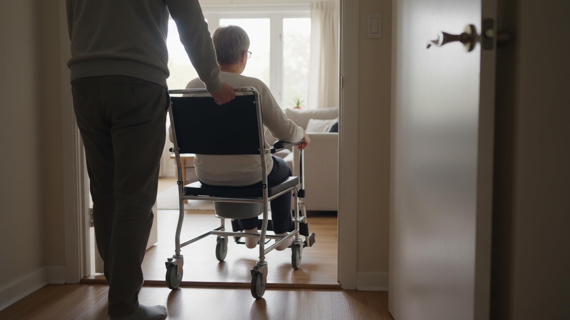 Ausilium Sedia Comoda WC per Disabili e Anziani con Incavo Frontale Igienico - Braccioli Ribaltabili, Pedane Estraibili e Regolabili - Telaio in Acciaio Robusto, Portata 100 kg, Seduta Imbottita