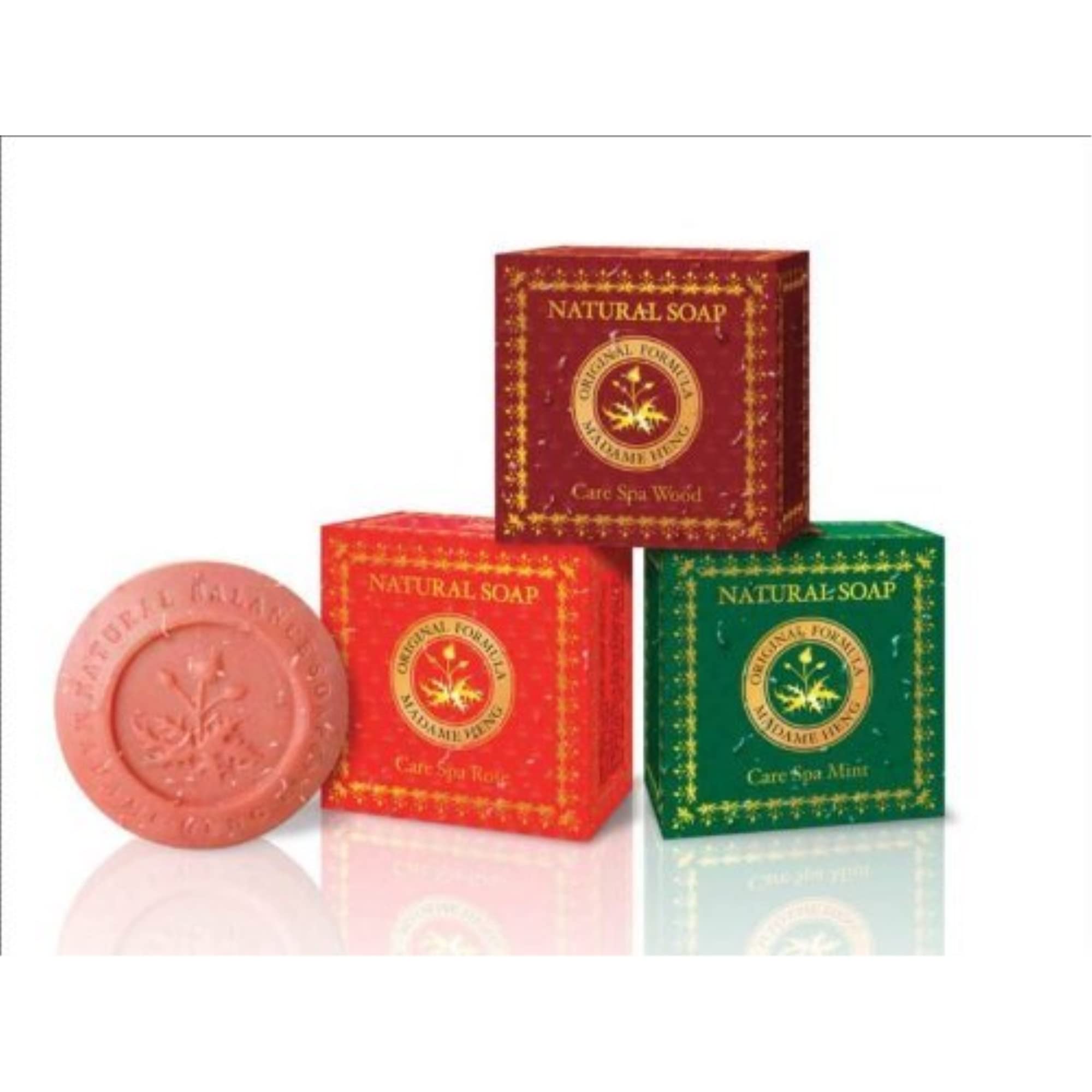 3 Boxes Assorted Madame Heng Natural Beauty Care Spa Soap : Mint, Rose & Wood Product of Thailand
