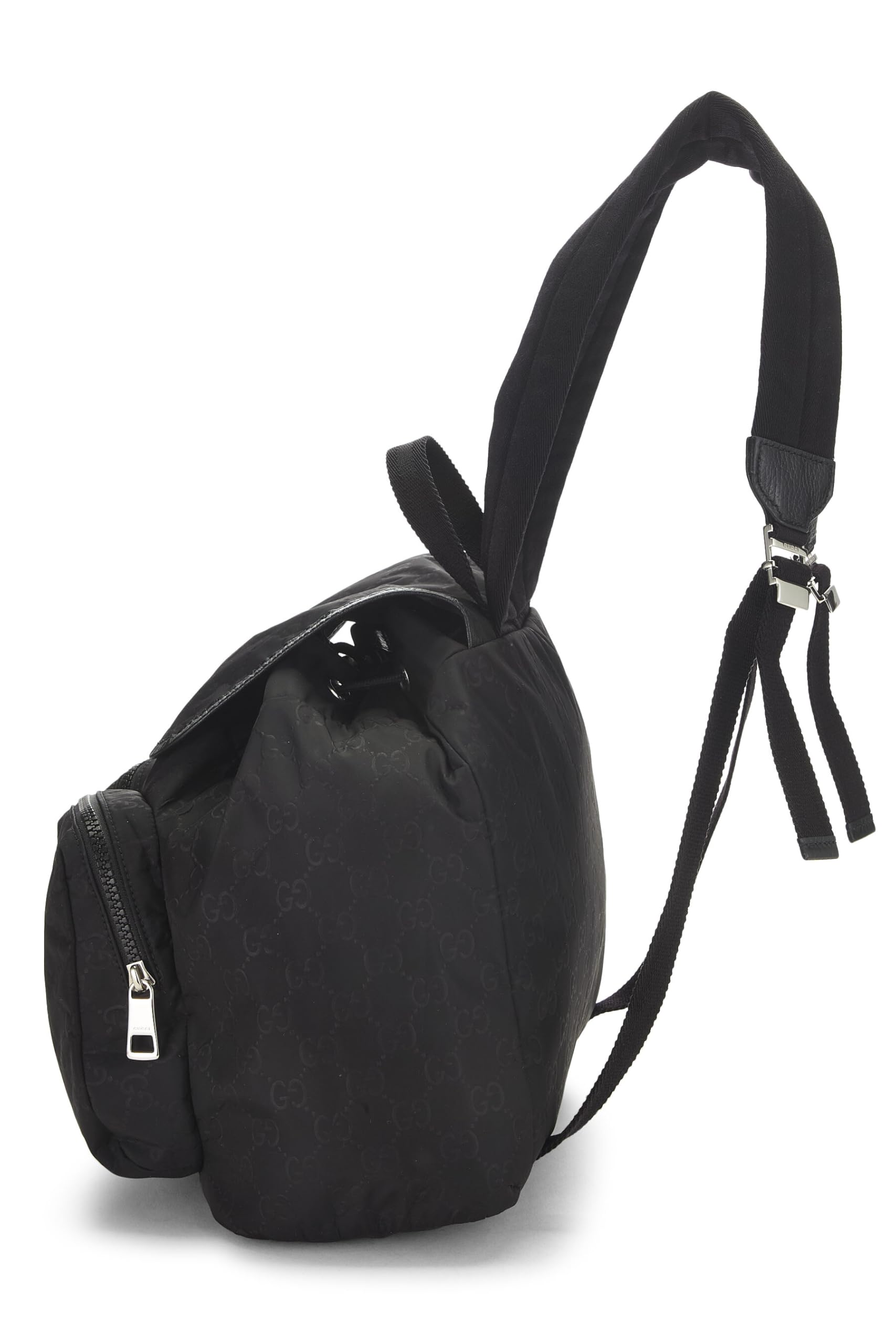 Gucci, Pre-Loved Black Nylon Double Pocket Backpack, Black