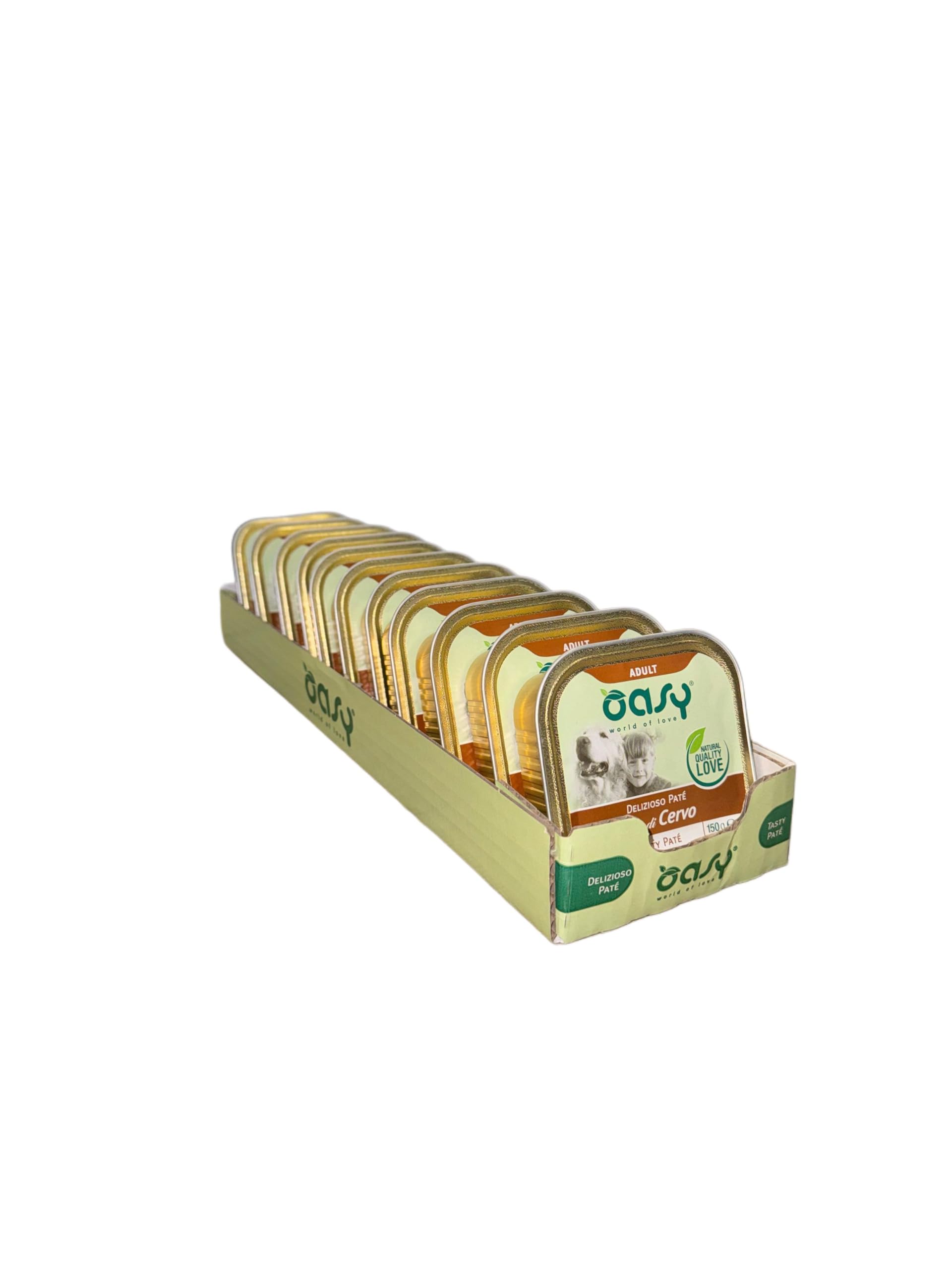 Oasy delizioso patè per cani adulti di tutte le taglie, gusto CERVO | 11 vaschette da 150 grammi l'una.
