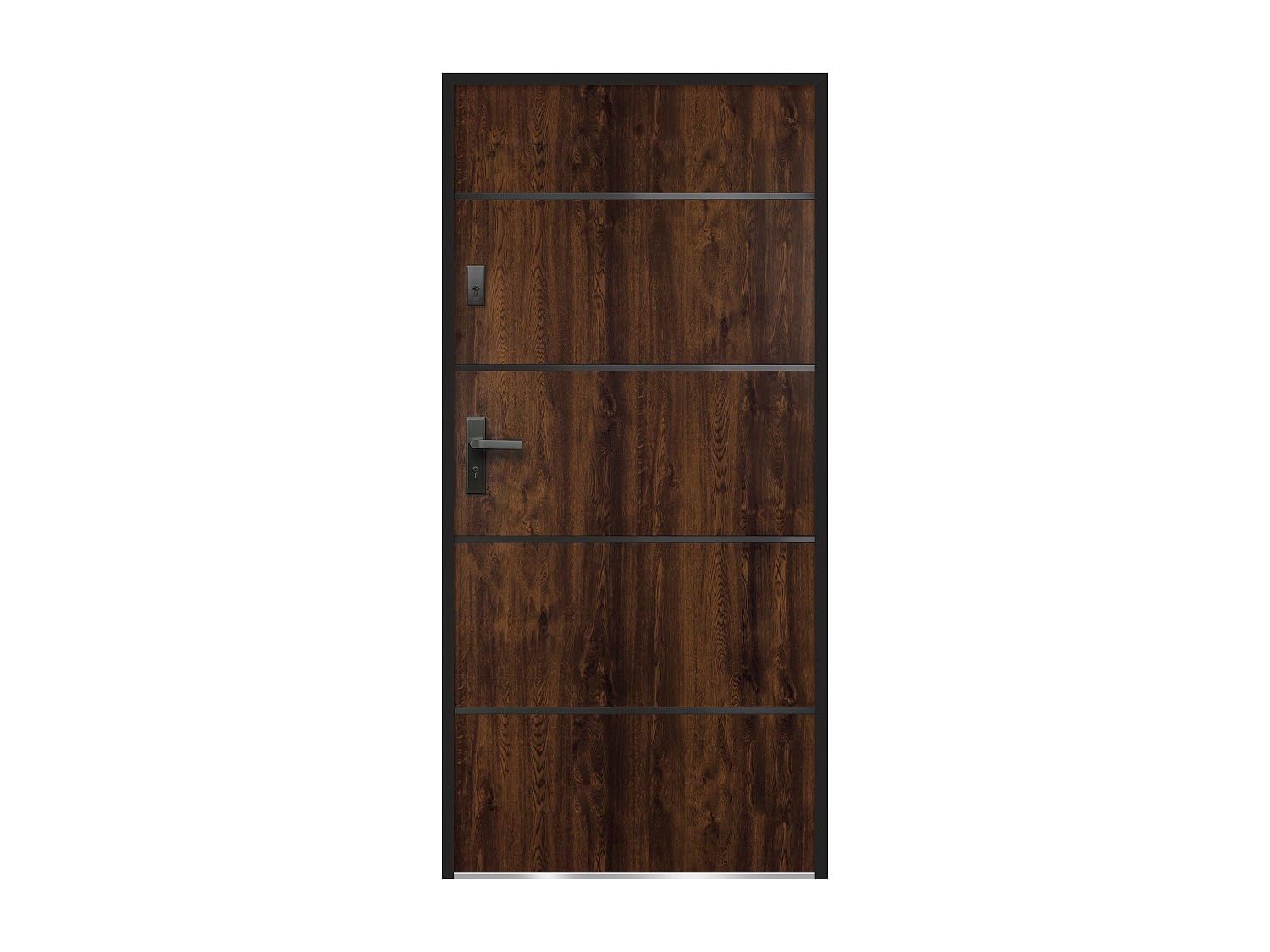 Vente-unique - Puerta de entrada de acero sÛlido y acero inoxidable Alt. 207 x L100 cm natural oscuro - abriendo hacia la derecha - NAXARA