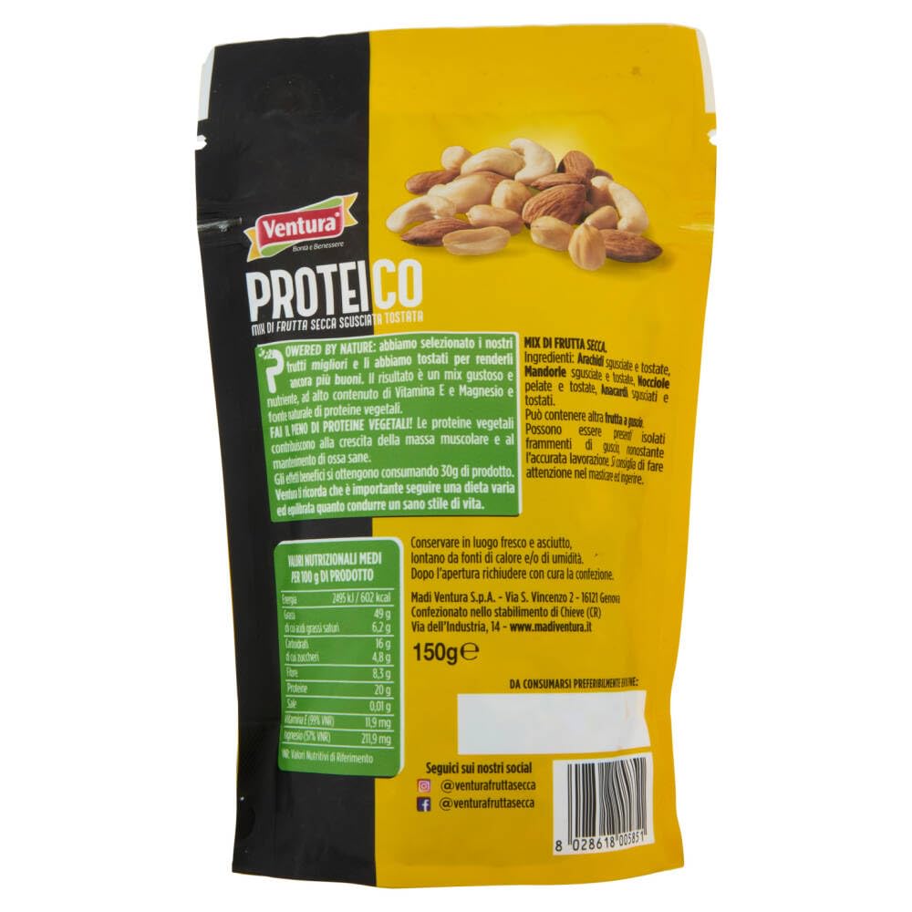 3X Ventura Mix Proteico, Frutta Secca Naturale, Confezione da 3 x 150g