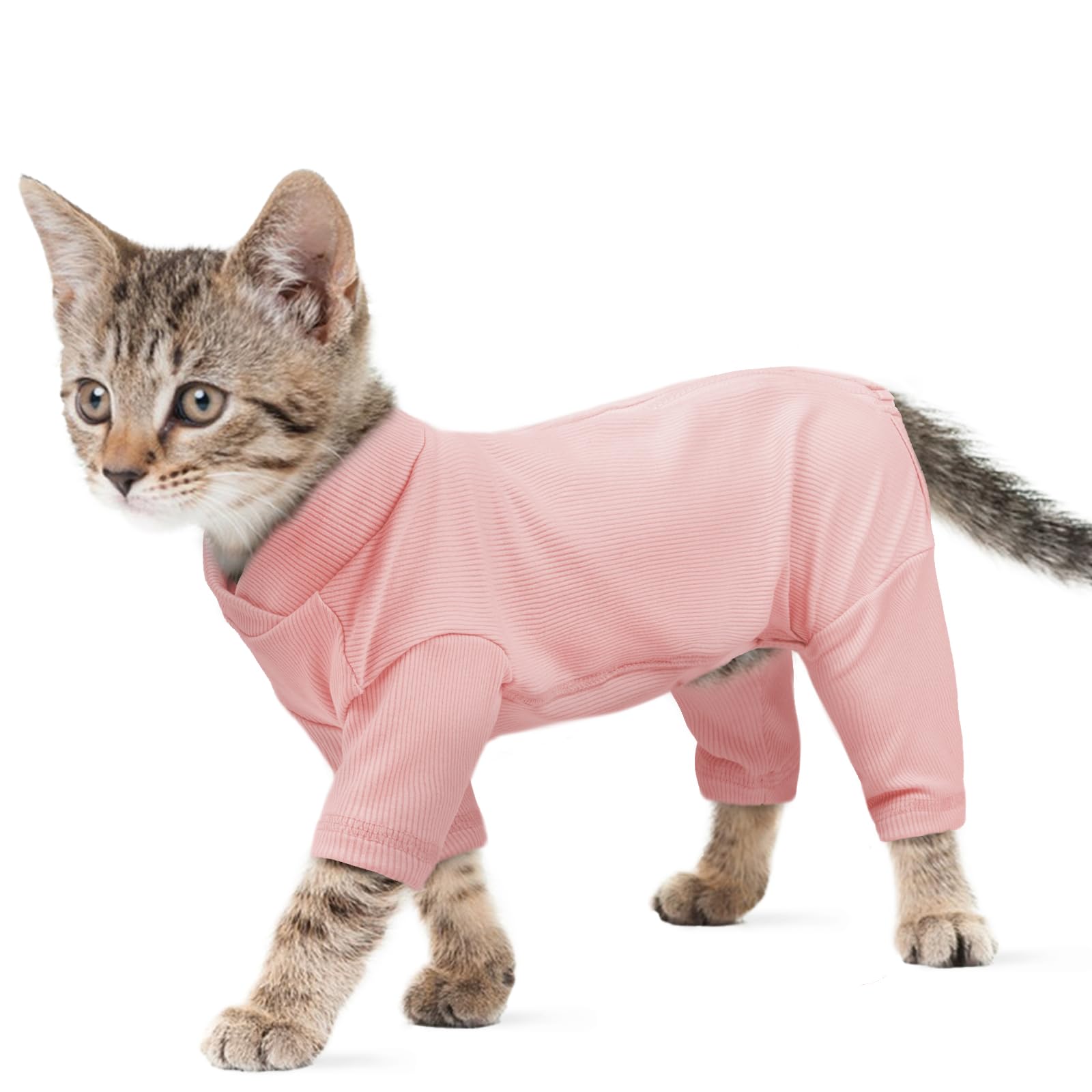 Cat Sweater, Suit for Cat Coat with Legs Zip Up Help Alleviate Anxiety Easy Put On and Take Off(Pink, S)