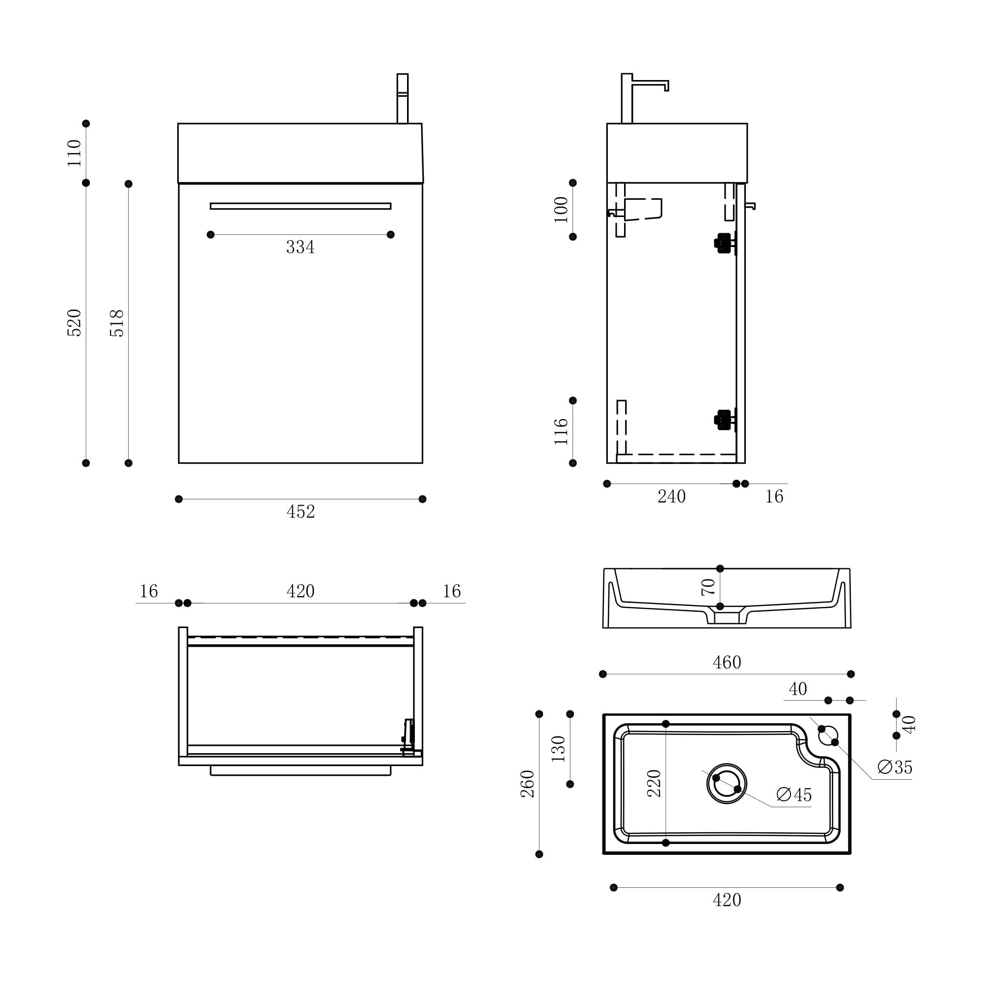 doporro Badezimmer-Set Waschplatz Badmöbel-Set Gäste WC Waschbecken Waschtisch mit Unterschrank in Eiche Greige Waschbeckenunterschrank 46x26x63cm Pisa