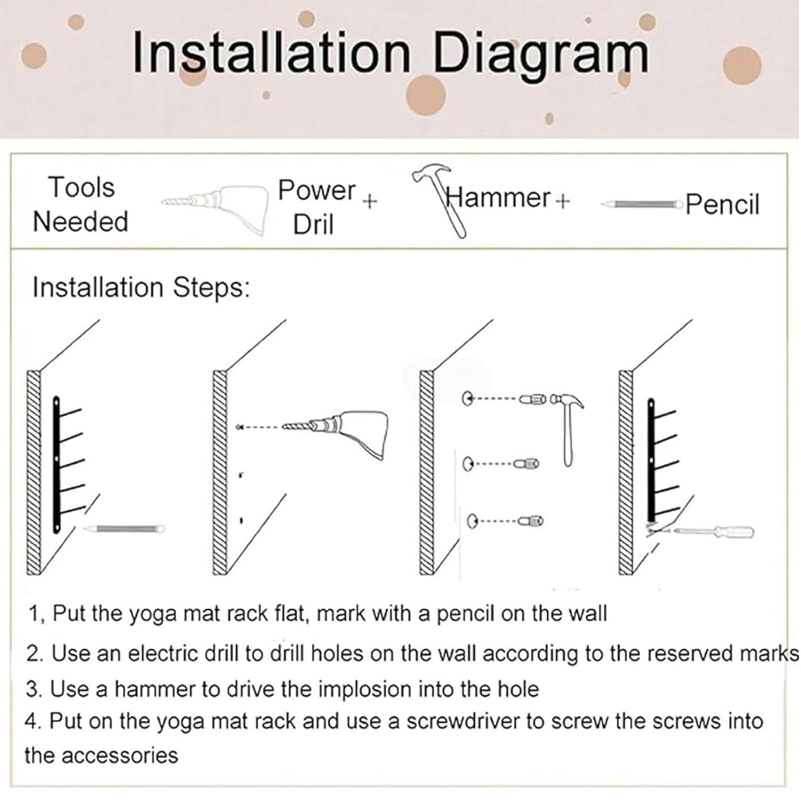 Yogamatten-Aufbewahrungsregal, 6-stöckiges, wandmontiertes Yogamatten-Aufbewahrungsregal – platzsparender Organizer für Heim-Fitnessstudio, Studio, Büro und Fitnesscenter – robuster Holzstän