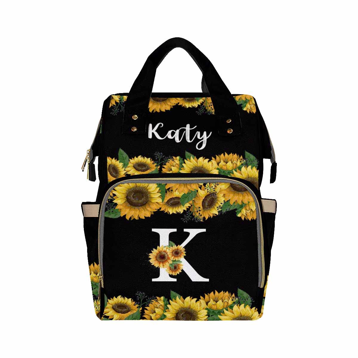 InterestPrint Personalized Backpack with Name, Custom Diaper Bag Warm Sunflower with Initial Fashion Multi-Function Nursing Bags Shoulder Bag Casual