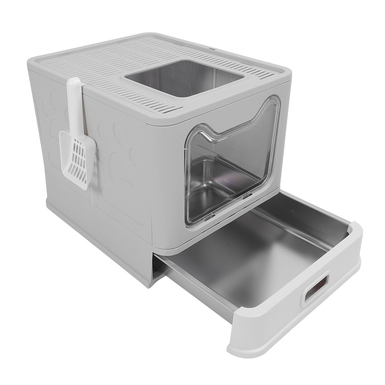 Stainless Steel Litter Box | Enclosed Cat Litter Box with Lid and Scoop | Large Cat Toilet | Drawer Type | & Compact (Gray)