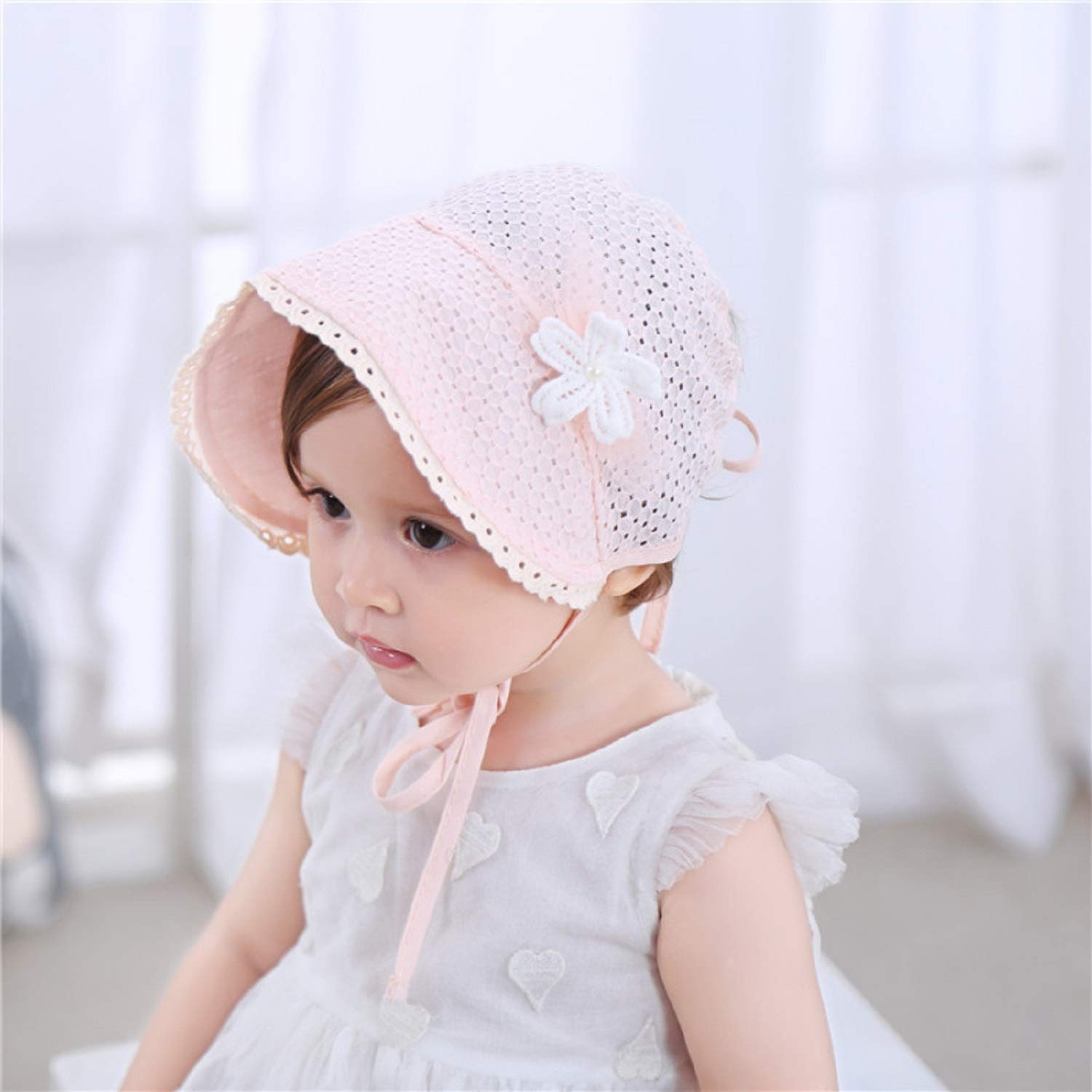 WhaleapWhaleap Baby Girls Bonnet Lace Breathable Cotton Sun Protection Hat Baby Adjustable Eyelet Turban Headwraps Bow Headwear