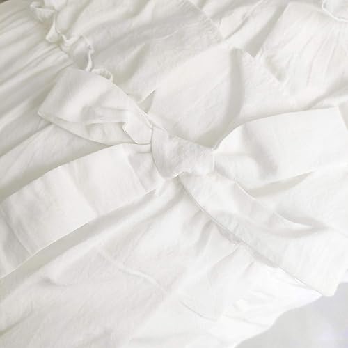 Miniatura 6 de Softta 2 fundas de almohada de 20 x 36 pulgadas, con volantes, decorativas, elegantes, con lazo, color blanco, 100% algodón lavado, tamaño KingCal