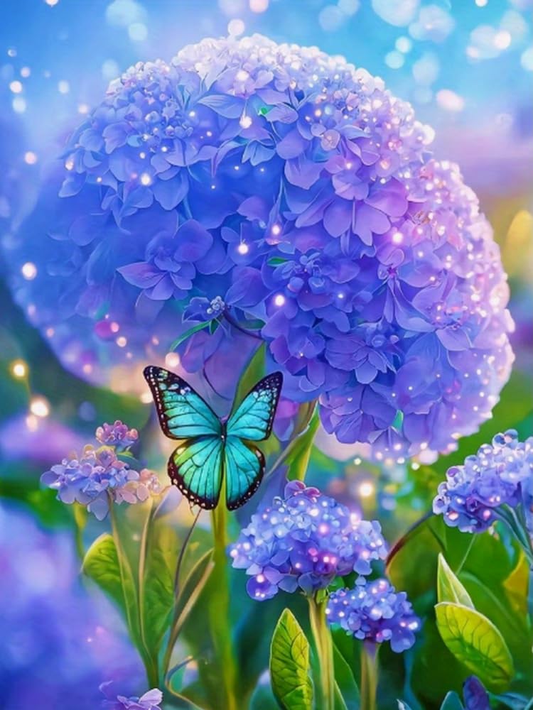 COKYIS 5D Diamond Painting by Numbers Kit Butterfly and Hydrangea DIY Full Drill Crystal Rhinestone Embroidery Diamond Embroidery Diamond Dots Arts Home Decor (16x20inch)