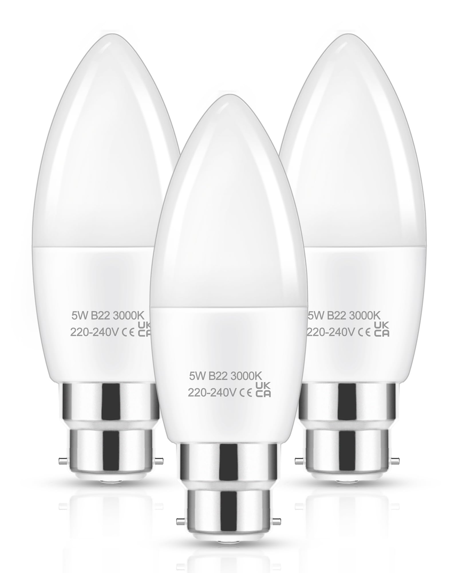 EvaStary Bayonet Light Bulb, 5W B22 Candle Light Bulbs Bayonet 40W Equivalent, 3000K Warm White, 450 Lumen Energy Saver Bulb for Chandeliers Wall Lamps Ceiling Fixtures, Non-Dimmable, 3 Pack