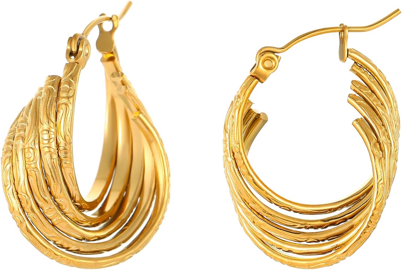 Gold Hoop Earrings for Women 18K Gold Plated Thick Hoop Earrings Trendy Chunky Earring Dainty Hypoallergenic Dangle Earring - Image 5