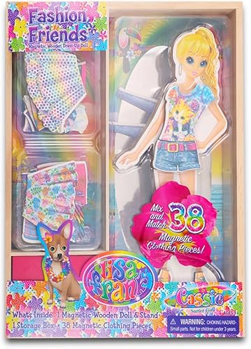 Miniatura 2 de Lisa Frank Juego de actividades de muñecas de papel 1 muñeca de madera con soporte, 1 caja de almacenamiento con más de 30 piezas magnéticas de ropa