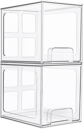 Vtopmart Paquete de 2 cajones de almacenamiento apilables, organizadores de maquillaje acrílico de 6.6 pulgadas de alto, contenedores de