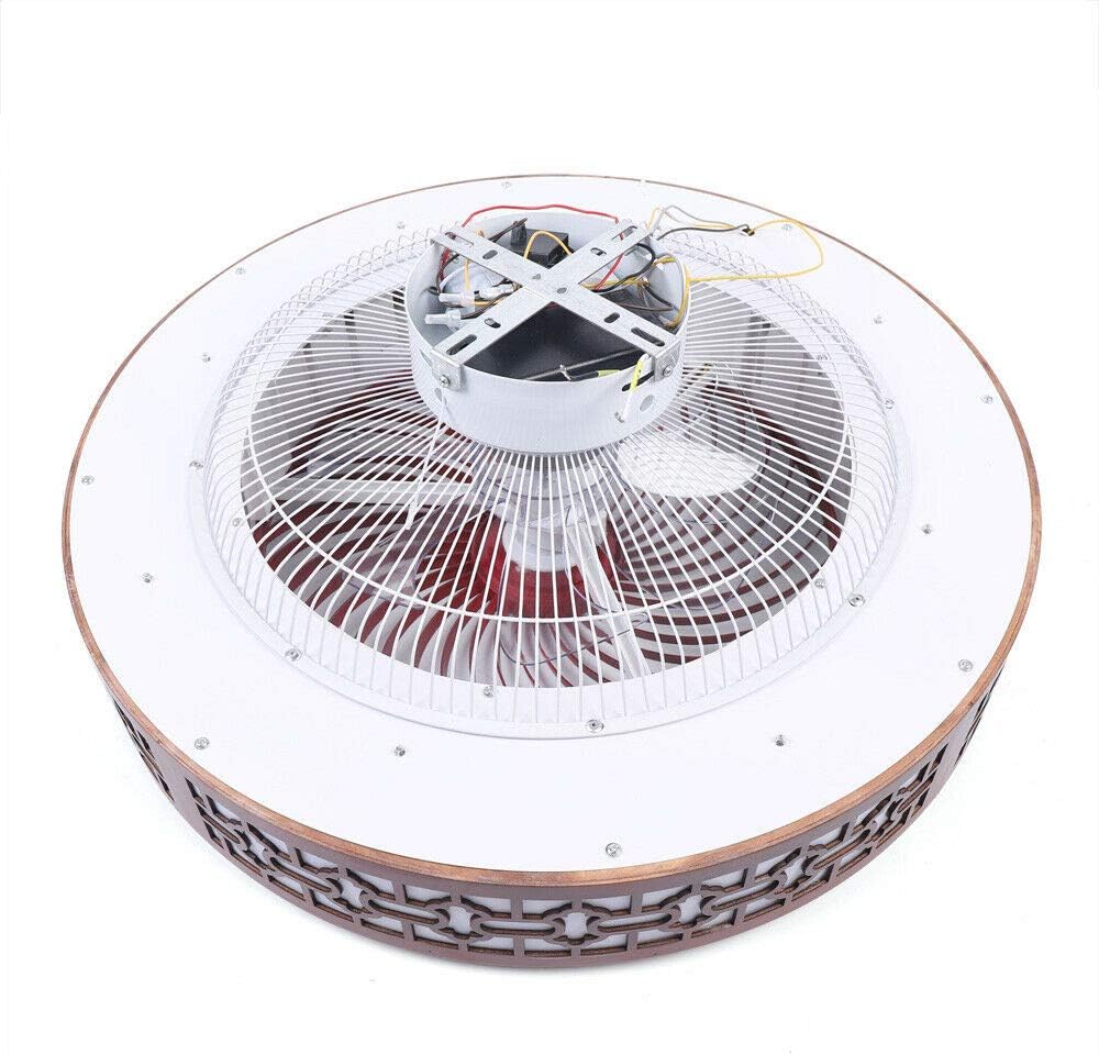 Ceiling Fan Light,22 Inch 64W 3 Colors 3 Speeds Round Retro Wood Remote Control Indoor Flush Mount Ceiling Fan Light