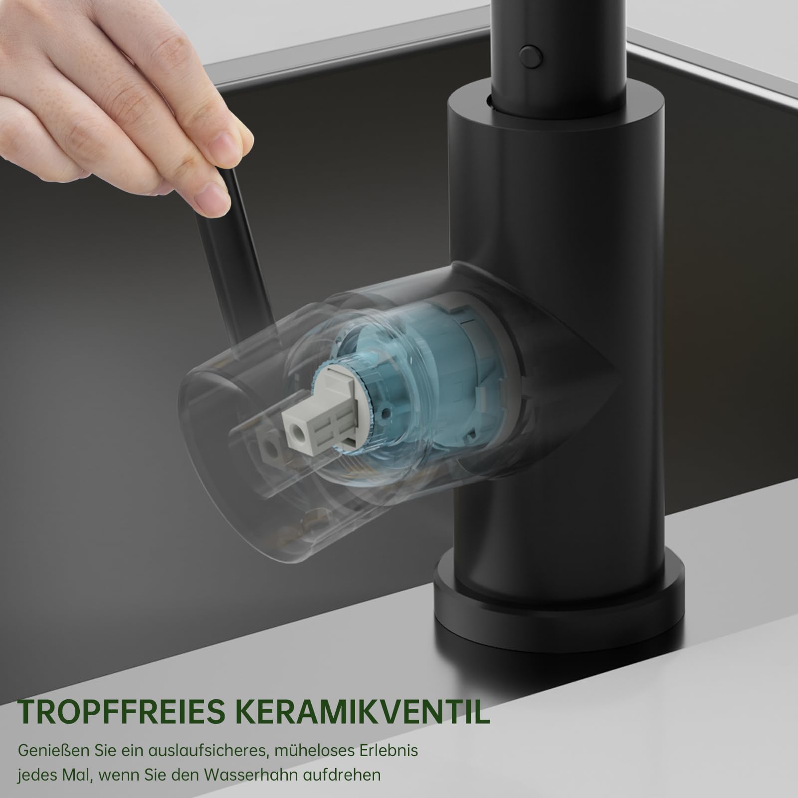 DAYONE lage-druk keukenkraan zwart, lage-druk waterkraan keuken uittrekbare sproeikop met 2 soorten waterstralen, roestvrij staal mengkraan keuken, 360° draaibaar spoelbakkraan met 3 aansluitingen