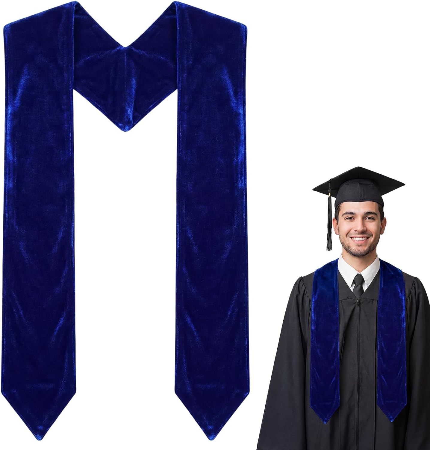 70" Velvet Graduation Stole Sash, Maroon/Royal Blue/Gold Stole Sash for Graduation Ceremony Party Accessories