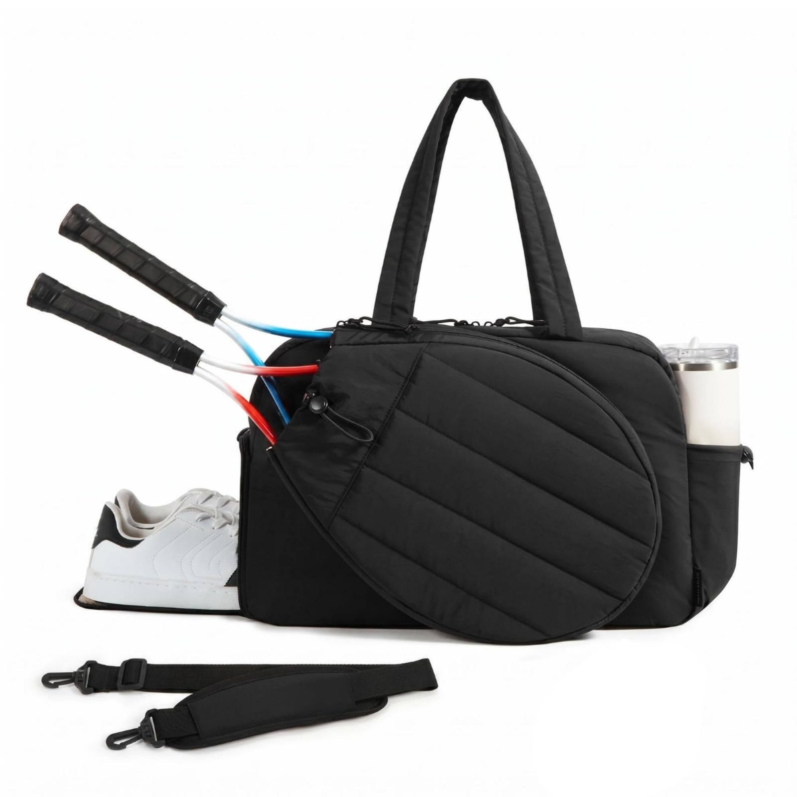 URJIX™ Padded Quilted Sports Bag Zippered Compartments Black | Construction Carrying Options Storage Layout Sports Ready Practical Black-picture-17