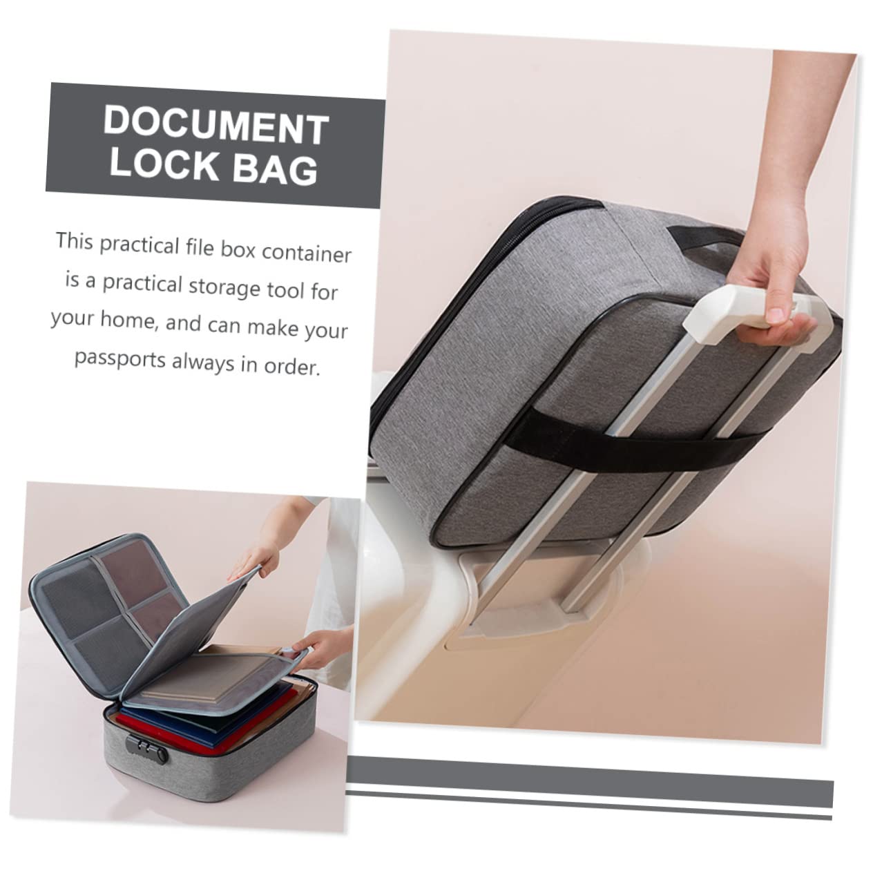 Organisateur de Documents Grosse Capacité Portable en Tissu Oxford Serrure à Code à 3 Couches Protège et Classe Vos Dossiers Importants Maison Voyages
