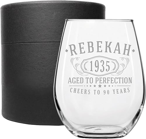 Miniatura 6 de Copa de vino grabada vintage de 17 onzas sin tallo de 17 onzas  Regalos de feliz cumpleaños 90 para mujeres y hombres, saludos a cumplir 90 años,