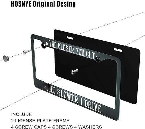 Miniatura 4 de HOSNYE The Closer You Get The Slower I Drive - Marco para placa de matrícula negro, 2 piezas de metal lindo marcos de matrícula, cubiertas de placa