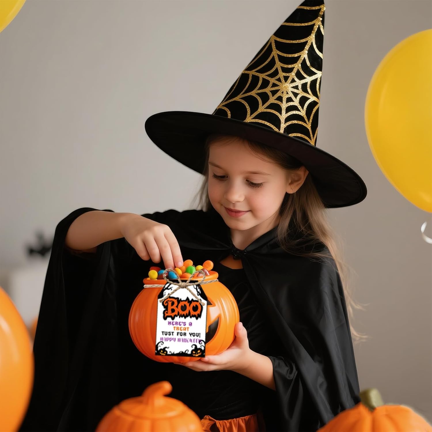 50Pcs Halloween Gifts Tags with String, 3.3x2.1 Inch Happy Halloween Tags for Goodie Bags, Halloween Name Tags for Holiday Party Candy Bag Party Favor DIY Craft - Image 6