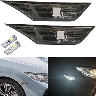 Smoked Lens Side Marker Lights For 2016-2020 Honda Civic Sedan Coupe Hatchback Front Turn Signal Lamps Replacement + 2 LED T10 Bulbs