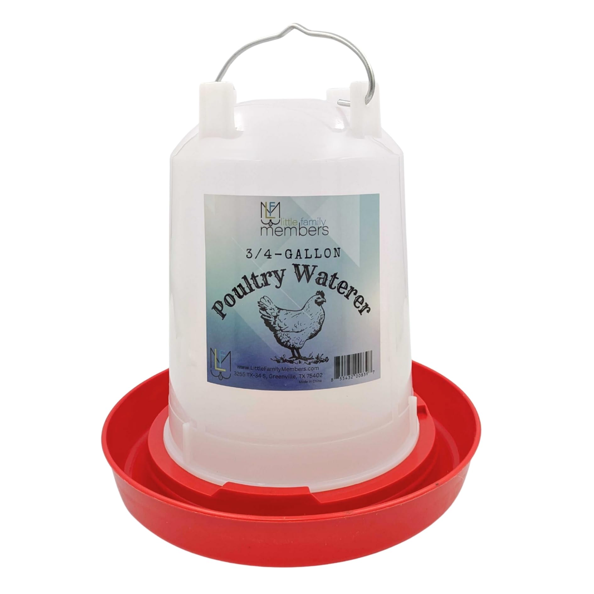 Little Family Members Chicken Waterer 3/4-Gallon Red Plastic Poultry Drinker | Convenient Sized Waterer for All Life Stages | for Chickens, Chicks,
