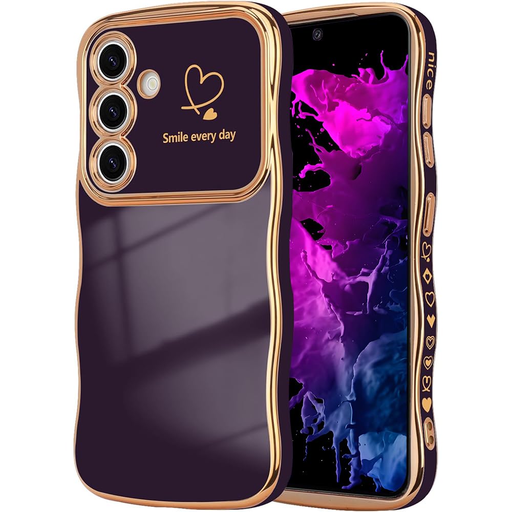 CaseLover Etui na telefon komórkowy Samsung Galaxy A55 5G, miłosne serce, etui na telefon komórkowy, fale, kręcony kształt, galwanizowany, silikon TPU, bumper, ochrona aparatu, odporne na uderzenia,