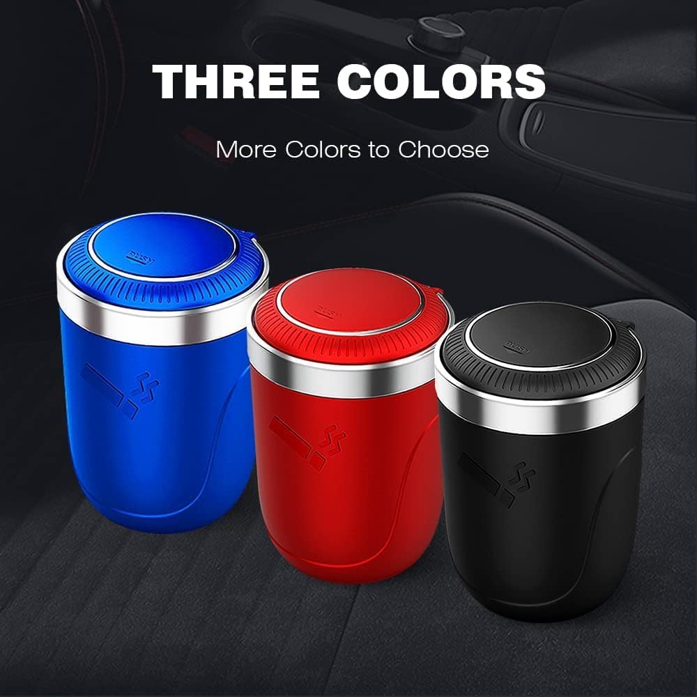 Huoing1 Car Ashtray, Easy Clean Up Detachable Stainless with Lid Blue Led Light for Most Car Cup Holder (Dark Blue)