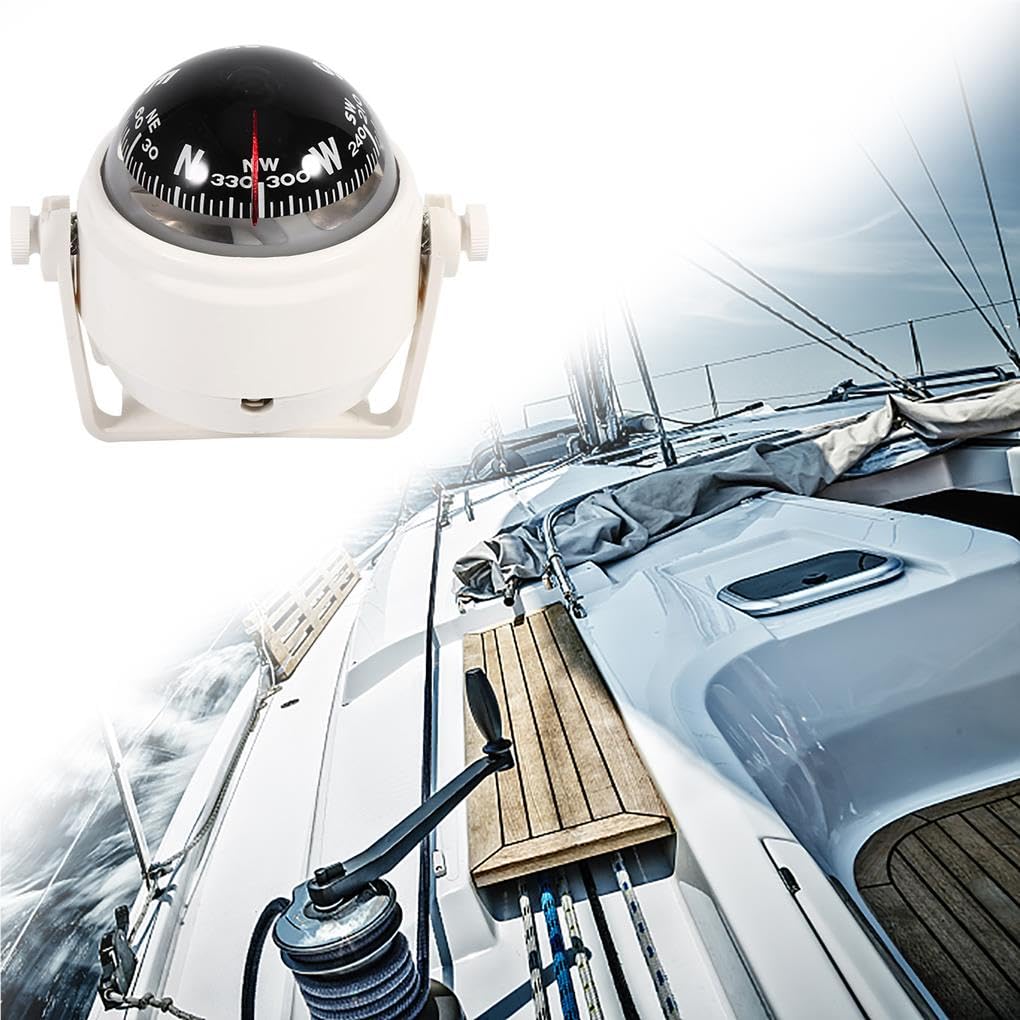 Juego de 5 brújula digital de plástico blanco precisa con soporte ajustable brújula de pie guía de dirección de bola de navegación para coche, barco, caravana