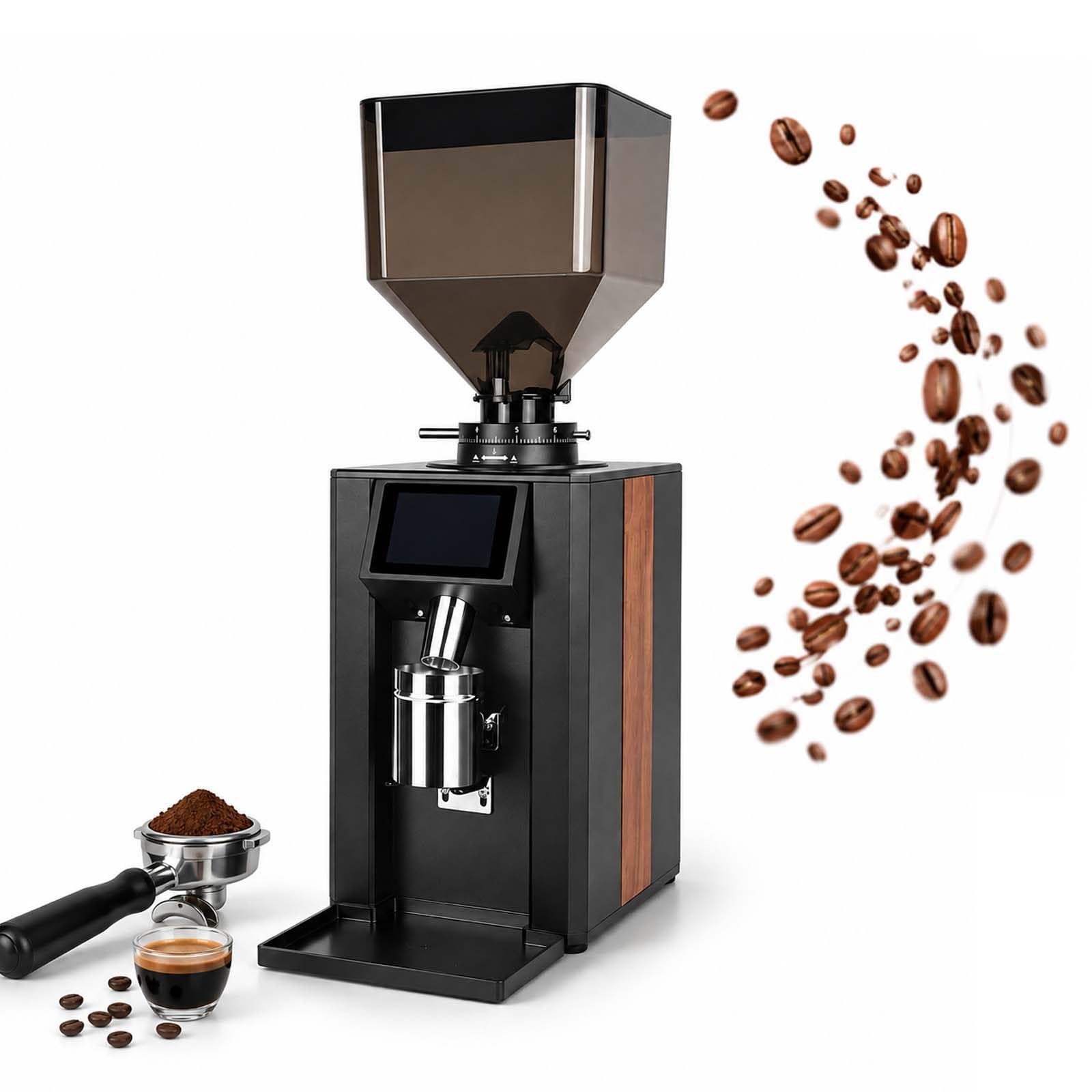 Macinacaffè Professionale con Regolazione Micrometrica, Ideale per Casa Black | Motore da 320 W ad alta coppia, dosaggio touchscreen, tramoggia da 1500 g, macinatura uniforme per espresso