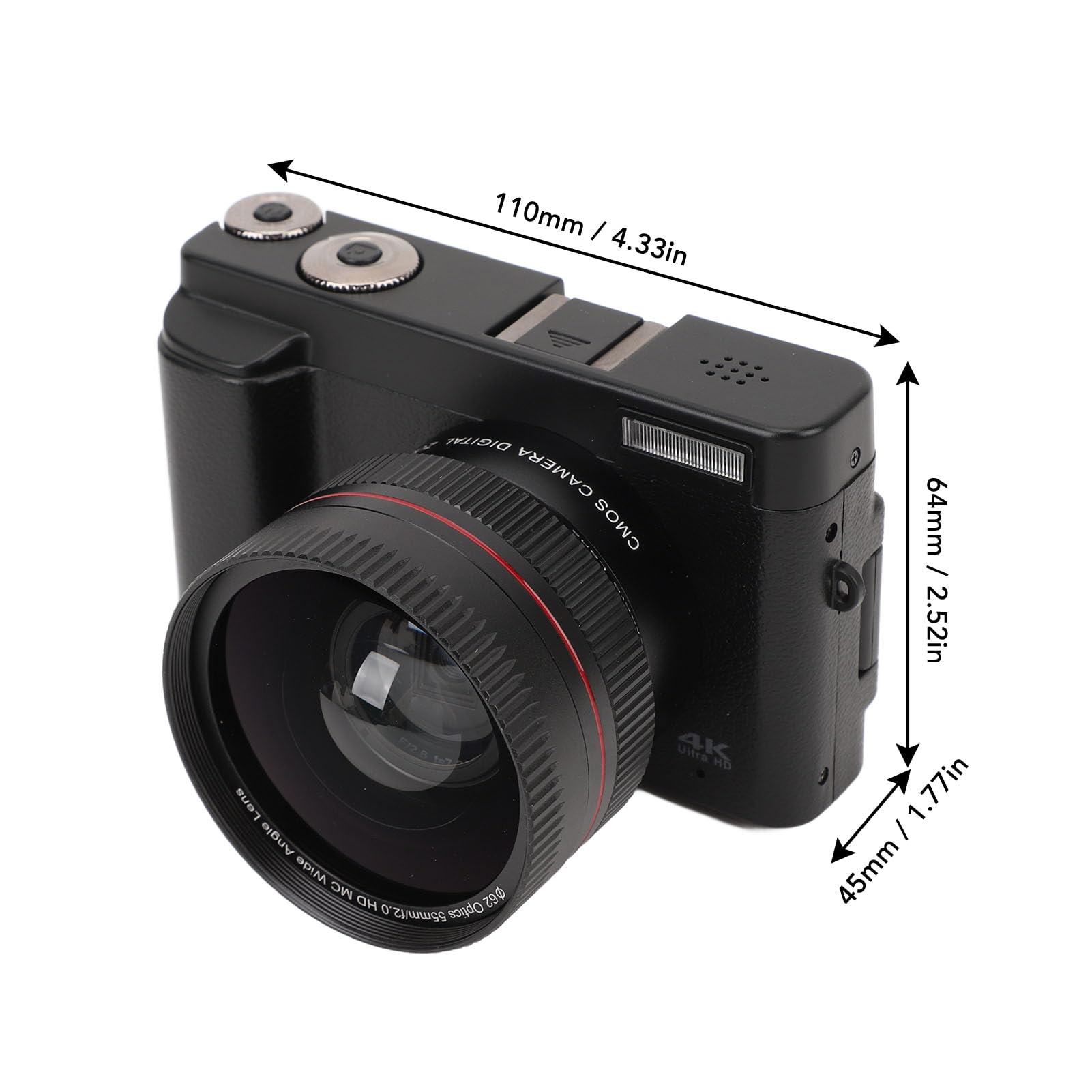 Fotocamera Digitale 4K, Fotocamera Digitale Compatta HD, Zoom 16X con Messa a Fuoco Automatica, Schermo Ribaltabile da 3 Pollici, Flash Integrato, Supporto Luce LED