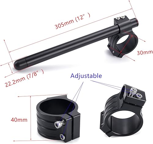 Miniatura 6 de CNC Aluminio 30 mm Clip on Manillar Reemplazo Ajuste para Horquilla Universal Diámetro 1.181 in Cafe Racer manillar Ángulo de inclinación 8 barras