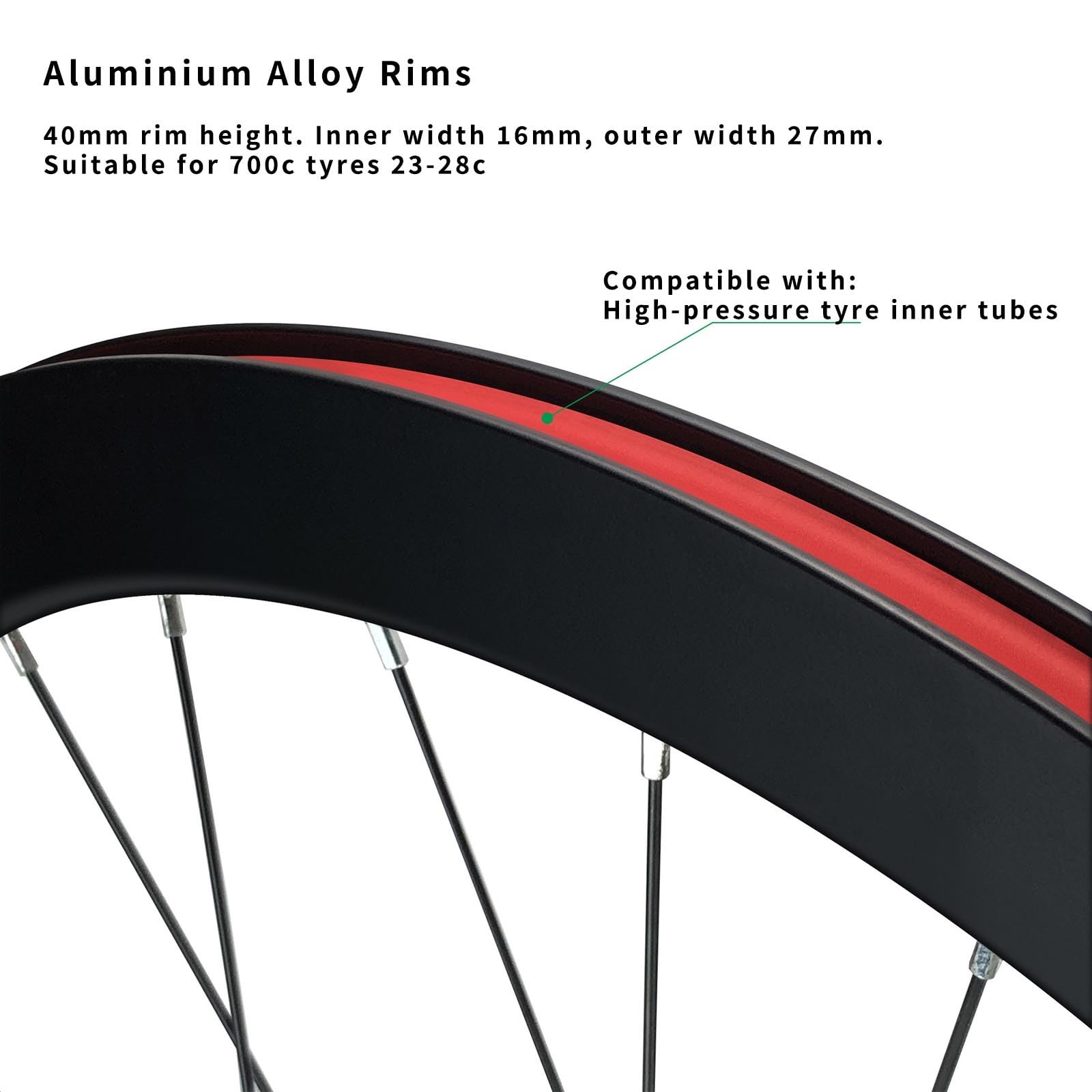 Ruote Anteriori/Posteriori per Bici a Scatto Fisso 700C, Cerchi da 40/60 mm, Set di Ruote in Lega di Alluminio, mozzi con Cuscinetti per Freni V-Brake da 100/120 mm per Single spee