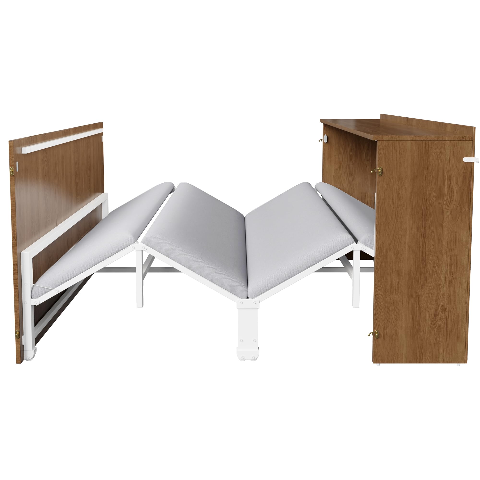 Schrankbett 140x200, Klappbares Doppelbett mit Matratze und Lattenrost, Wandbett Klappbett mit Schrank, Vertikal Schrankbett Gästebett Wandklappbett Murphy Bed Bettschrank mit Leisen Rollen,Holzfarbe
