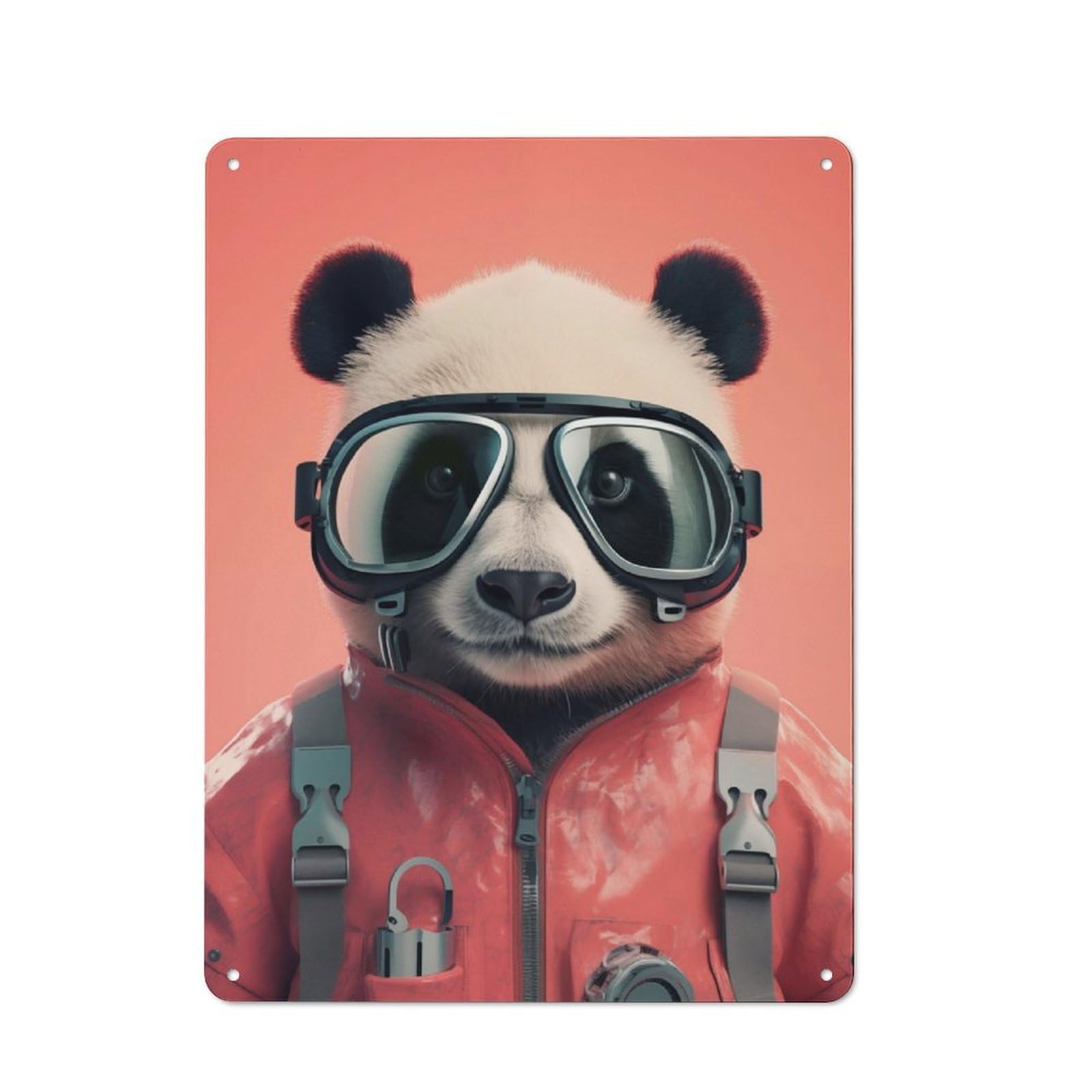 Junmoney Panda Funny Skydiver Tin Wall Plaque 40X30cm, Rustic Cottage Wall Art For Dining Room, Cafe, Entryway Or Family Room