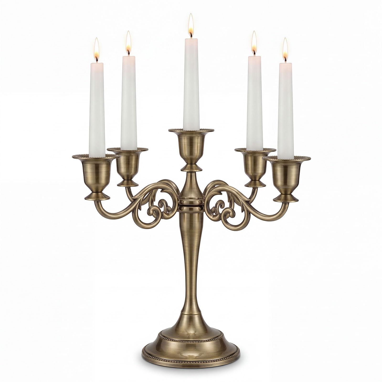 Levede Bronze Metal Candelabra Candle Stick Holder, 5-Arm Candle Stand 27Cm Tall, Vintage Finish Taper Candle Holder For Wedding Table Centrepiece Home Decor