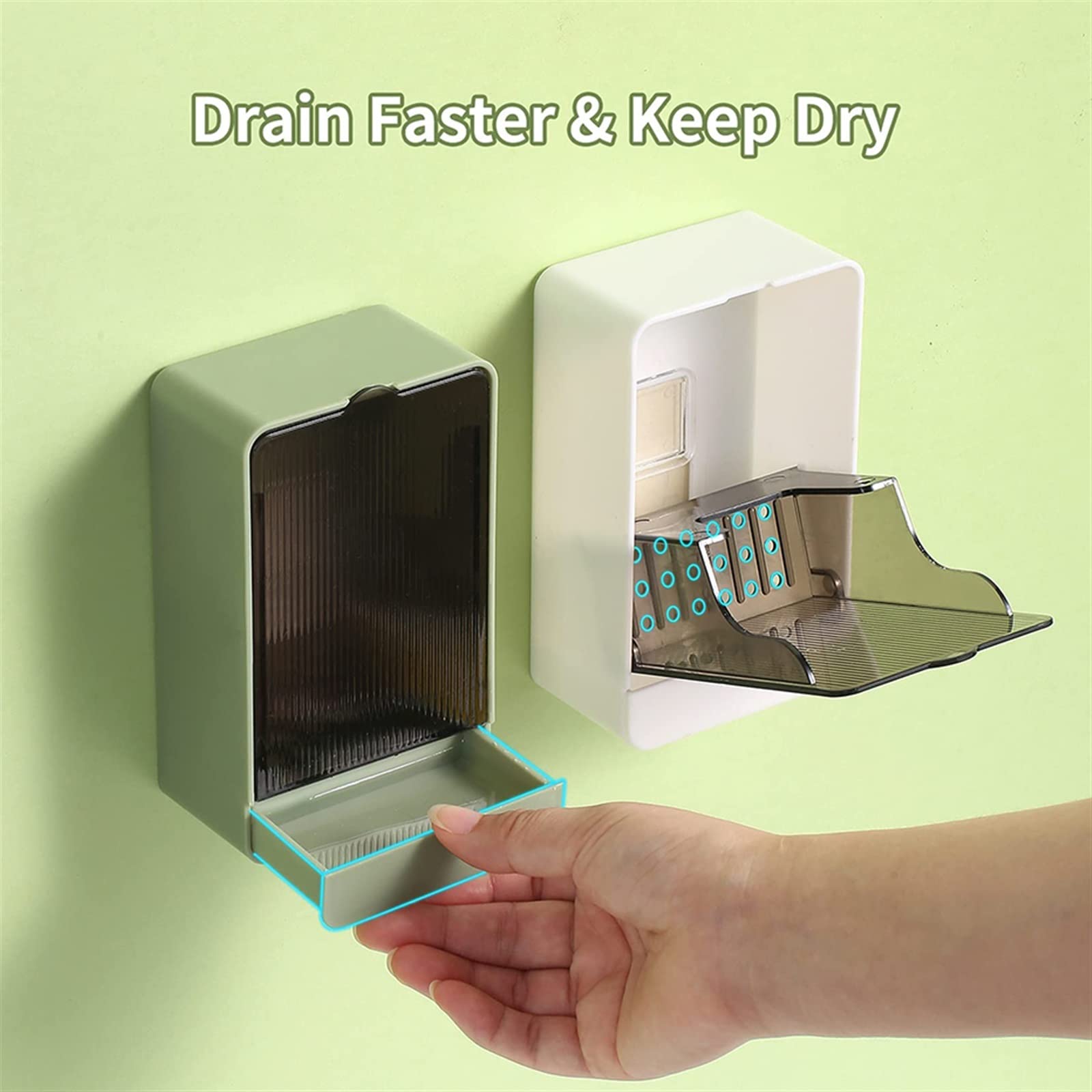 JINGYAN Jaboneras Caja de jabón Impermeable montada en la Pared con jabonera y Tubo Drenaje(Green)