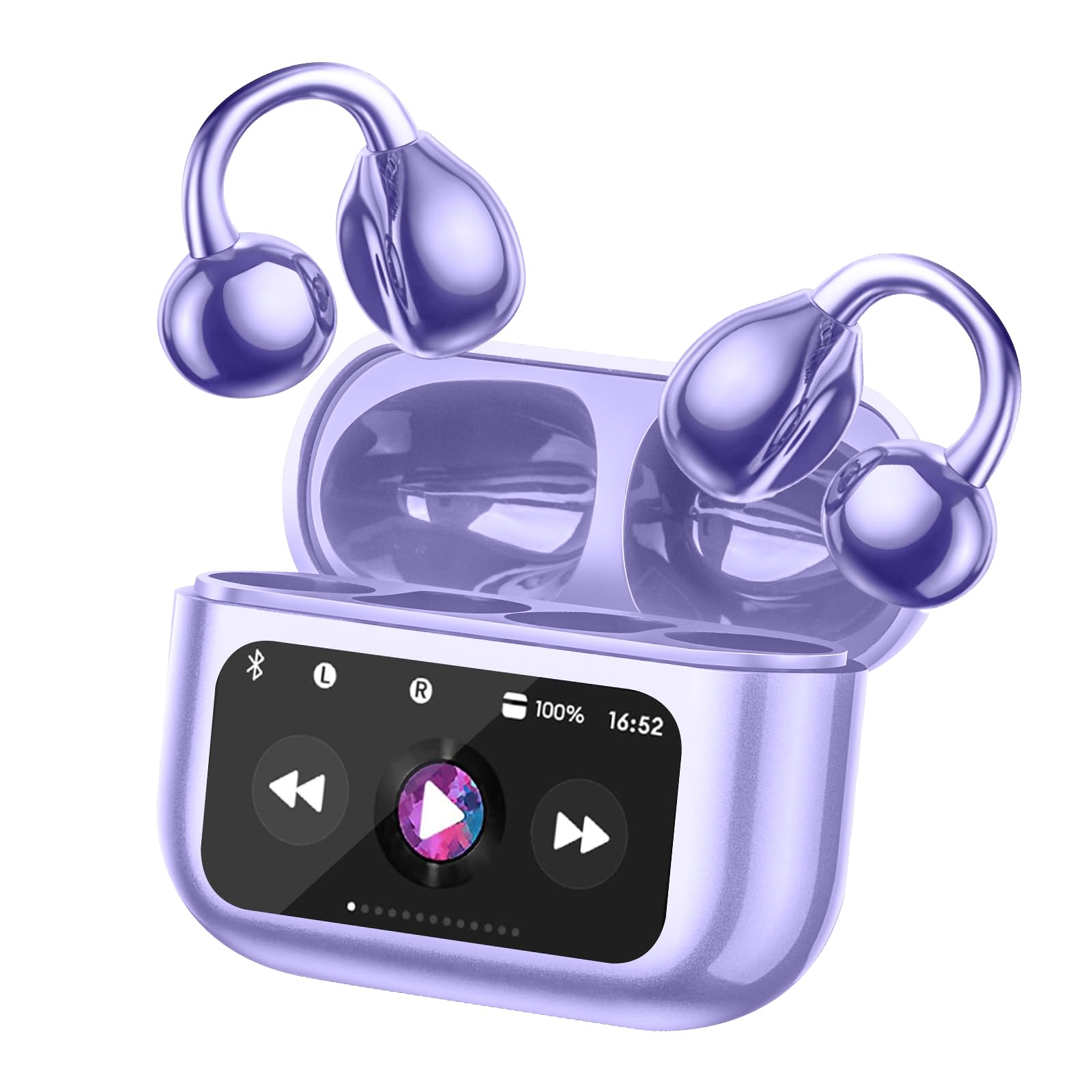 Cuffie ultra aperte Bluetooth 5.4 wireless a clip con display digitale custodia di ricarica 60 ore di riproduzione auricolari sportivi microfono integrato IPX7 impermeabili per corsa fitness