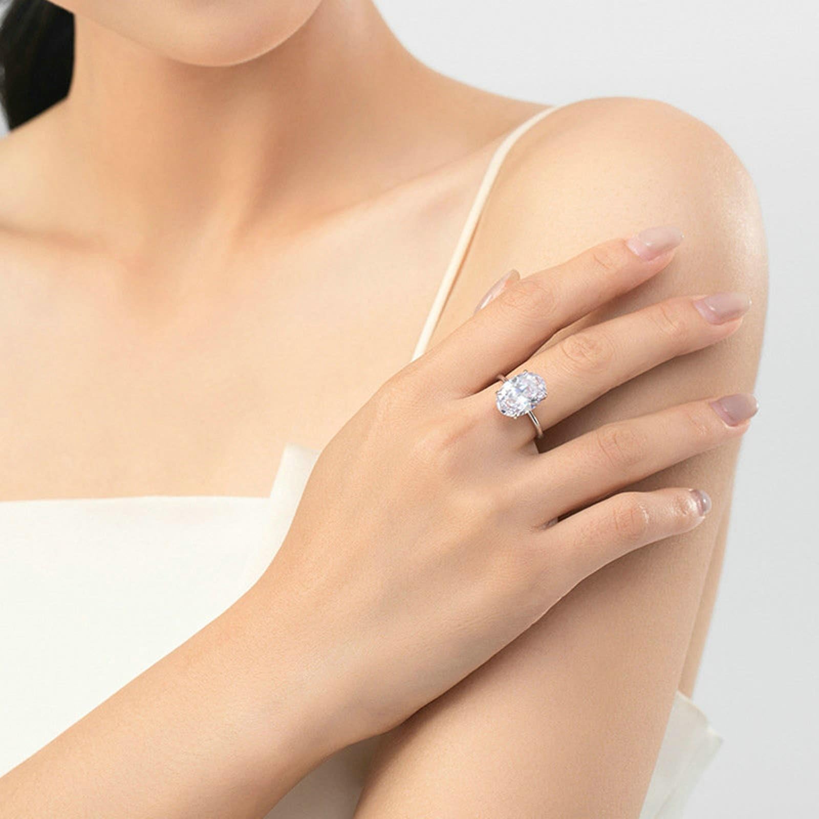 KnSam Anillo de boda de oro blanco 9 K/14 K/18 K, alianzas de boda con moissanita, corte ovalado, anillo solitario Au 375/585/750, oro blanco, talla 47-65