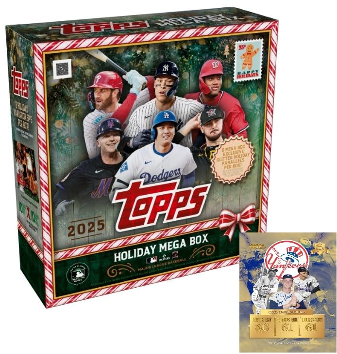 New 2025 Baseball Sealed HOLIDAY MEGA BOX (100 Cards) - Glitter Parallel - Plus Custom Aaron Judge Card-Sized Print
