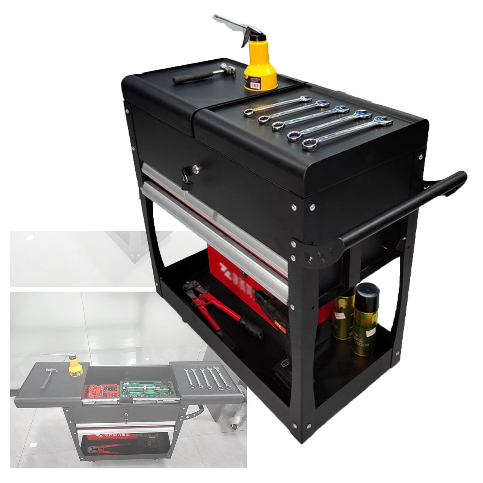 Carrello Portautensili Con Ruote, Cassetta Portautensili Con Ruote, Organizer For Riporre Gli Utensili Con 2 Cassetti, Carrello Di Servizio For Magazzino, Fabbrica, Garage