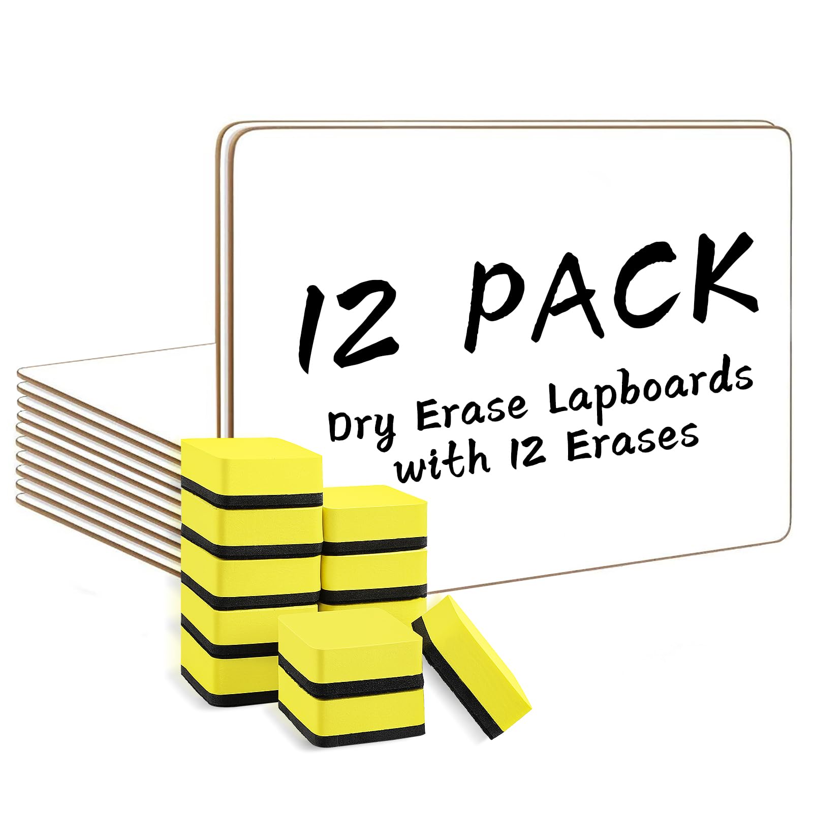 Dry Erase Lapboards, HERKKA 12 Pack Double Sided Small Dry Erase Whiteboards 9 x 12.5 Inch with 12 Erasers, Small Dry Erase Boards for Classroom