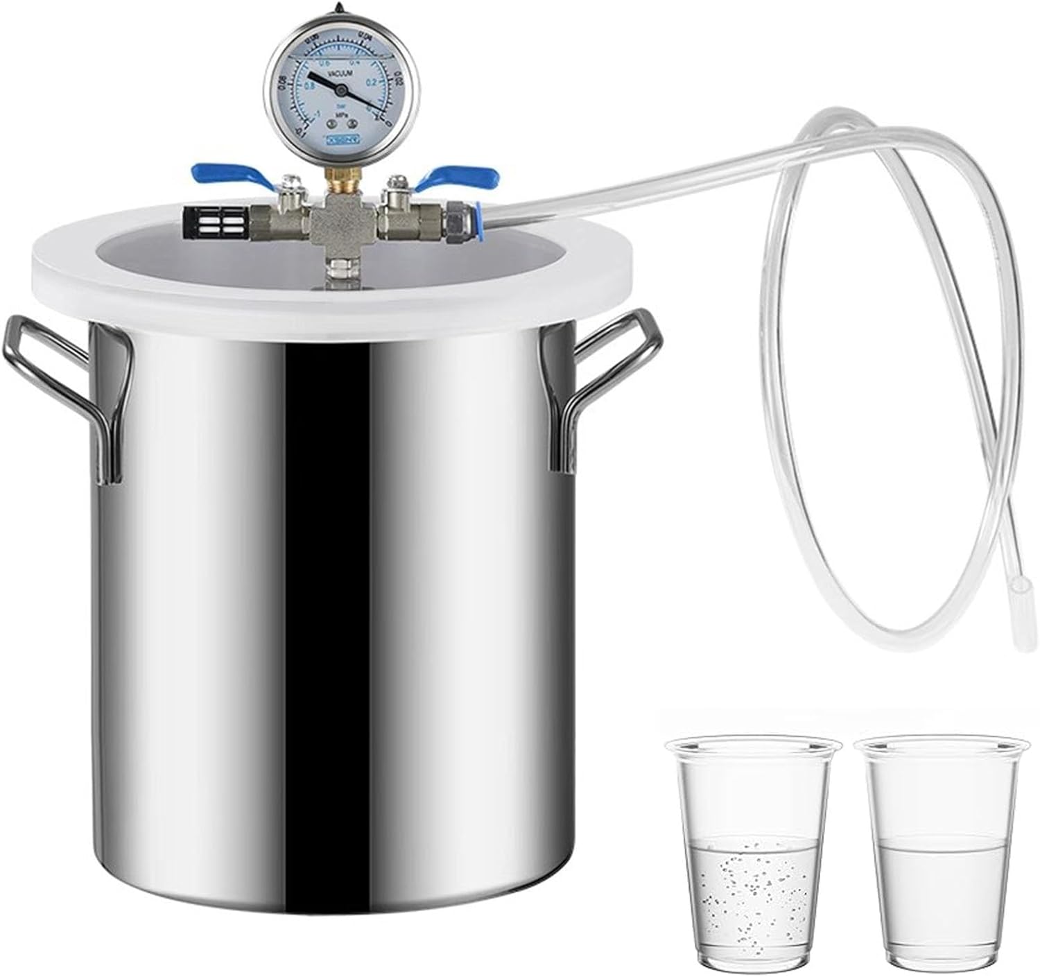 Vacuum Chamber 2/3/5/6/9/13/20/26 Gallon Vacuum Degassing Chamber Kit, Stainless Steel Bubble Remover Machine for Epoxy Resin, Vacuum Pressure Pot with Hose(5.5 Gallon/20L)