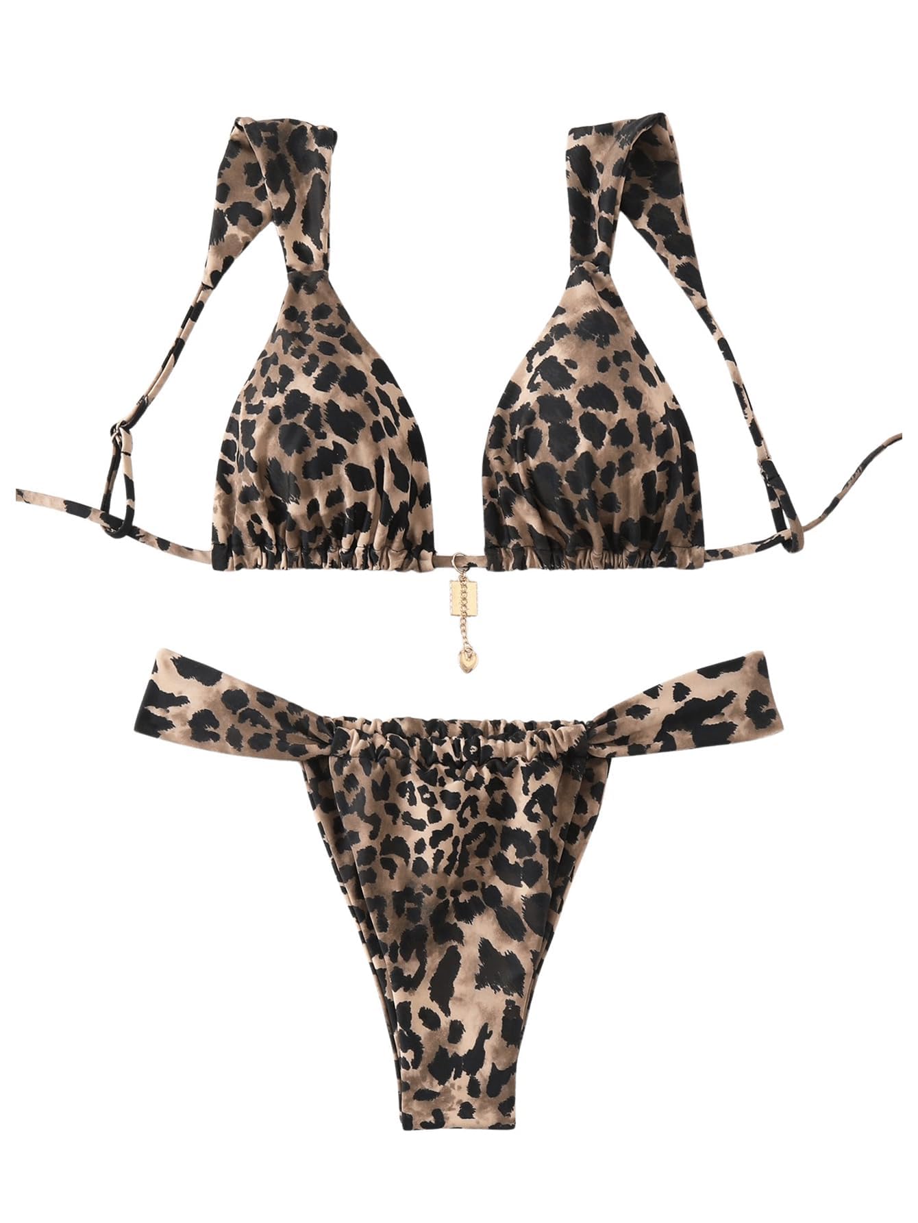 WDIRARA Women's 2 Piece Leopard Print Swimsuits Triangle High Waisted Bathing Suit Brazilian Bikini Sets