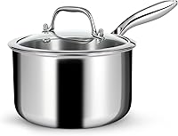 Vista 11 de EWFEN Juego de sartenes de acero inoxidable de 3 capas con tapas, olla multiusos de 1 y 2 cuartos de galón, mango que se mantiene fresco, horno